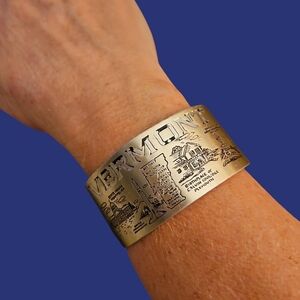 Vintage State of Vermont Aluminum Wide Cuff Bracelet